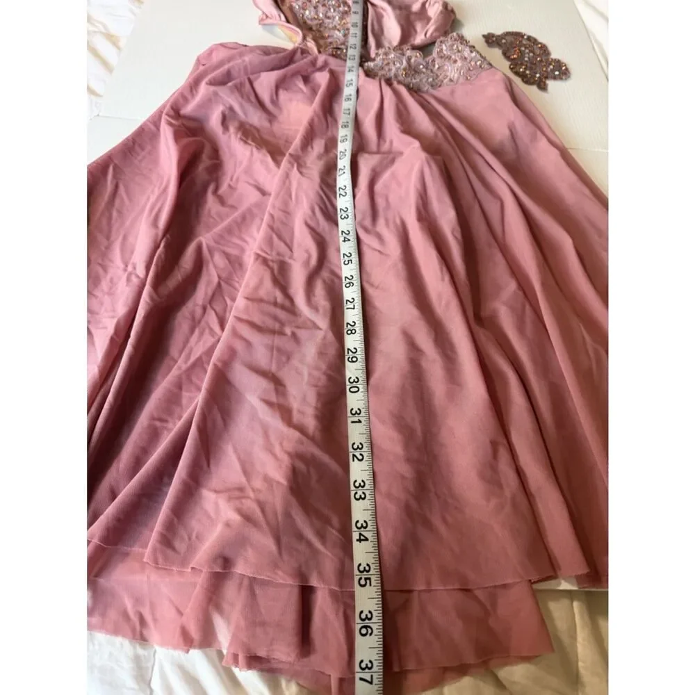 Pink custom solo Dance costume embellished asymmetrical Leotard dress SA adult